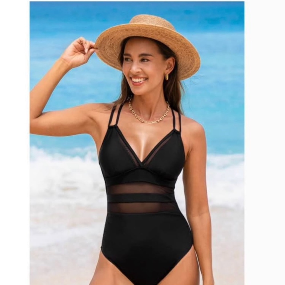 NWT: Cupshe Black Mesh Detail One-Piece Swimsuit